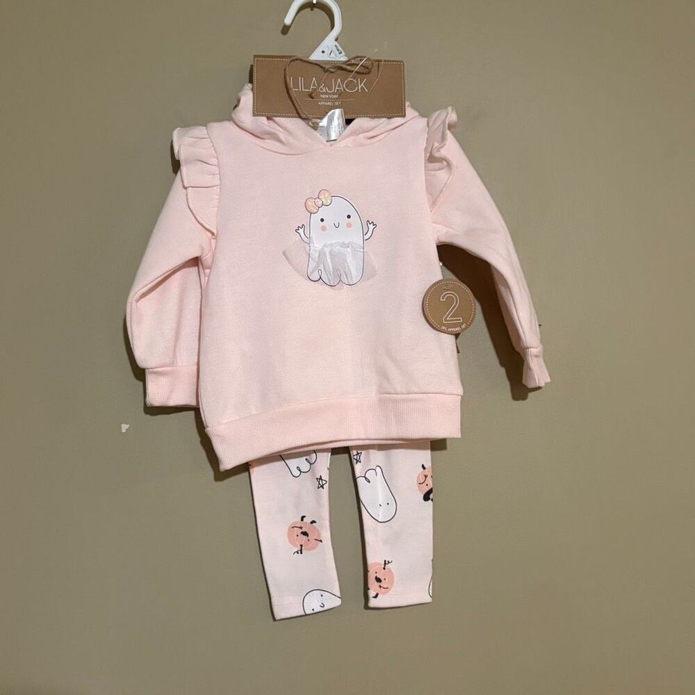 Lila & Jack Baby Girl Halloween Pink Ghost 2 Piece Sweatshirt Leggings 3-6 Month